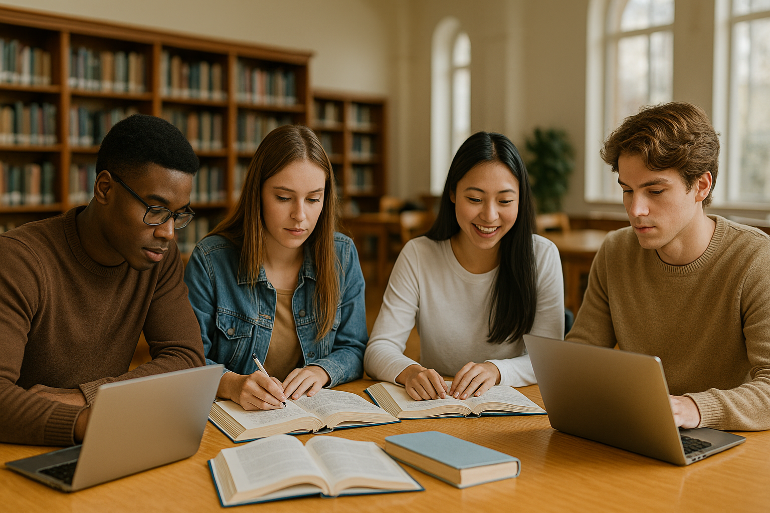 College students studying together